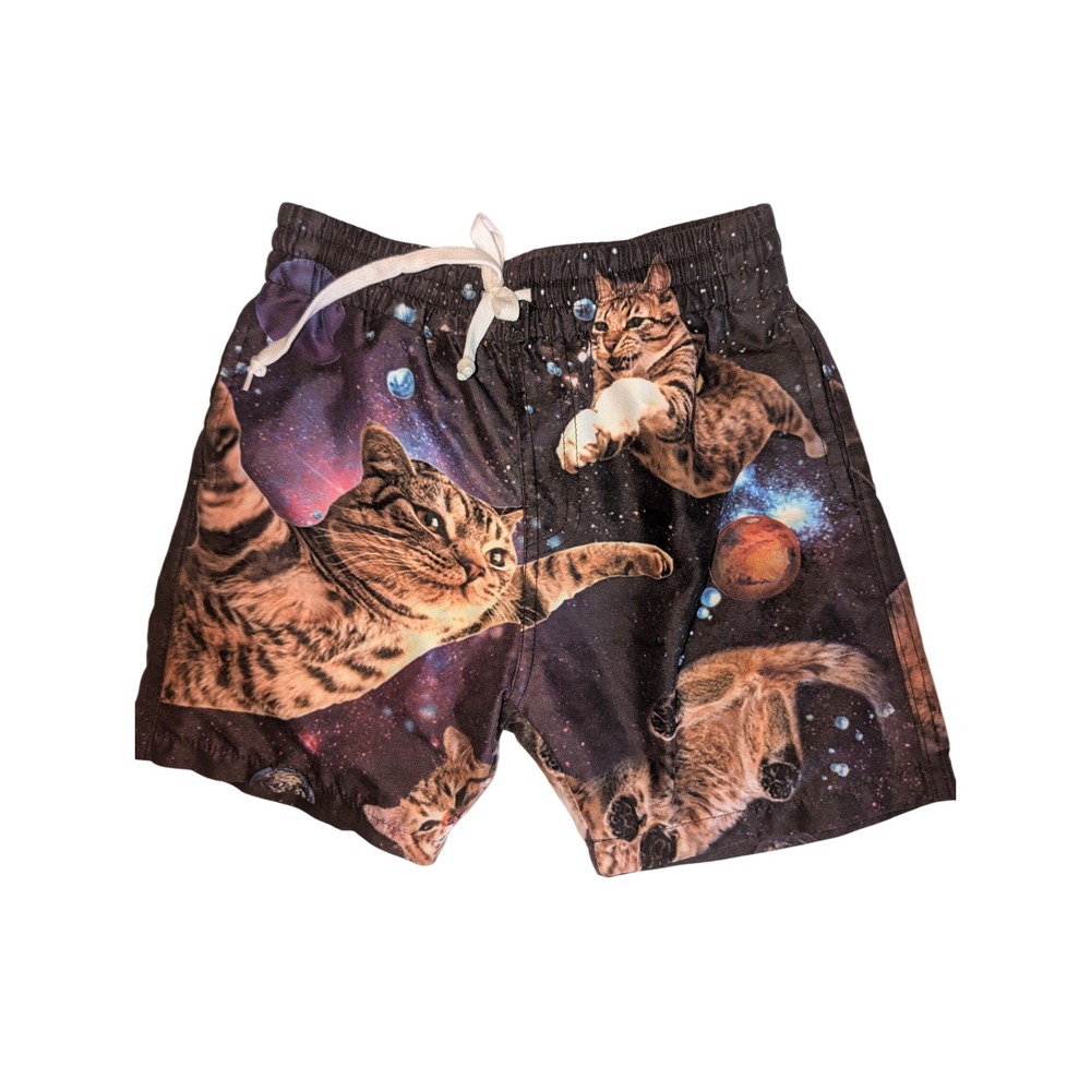 Kids‎ Space Cats Galaxy Swim Trunks Boys Size 6T Outer Space Planets Mesh Lined